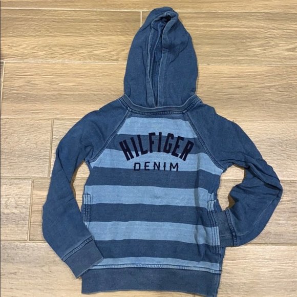 Tommy Hilfiger Boys Stripped Long Sleeve Hooded Sweater Size Small - Picture 1 of 5
